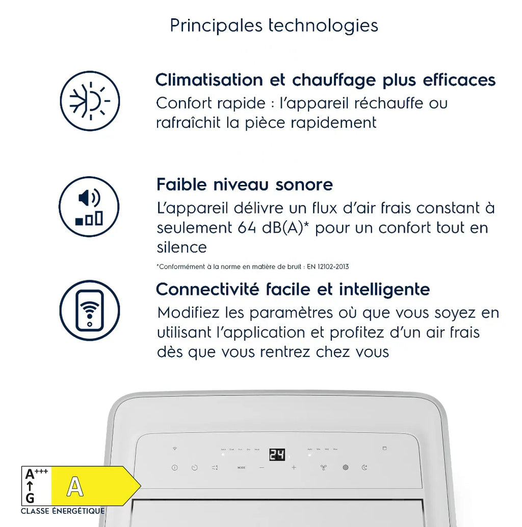 Climatiseur Mobile Réversible Electrolux EXP38U340HW Comfort 600 – 2600 W, Classe A, R290, Connecté