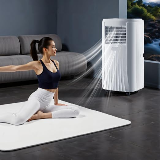 Climatiseur portable 9000 BTU, refroidisseur et déshumidificateur 3 en 1 pour pièces jusqu'à 250 m², silencieux et économe en énergie pour chambre à coucher