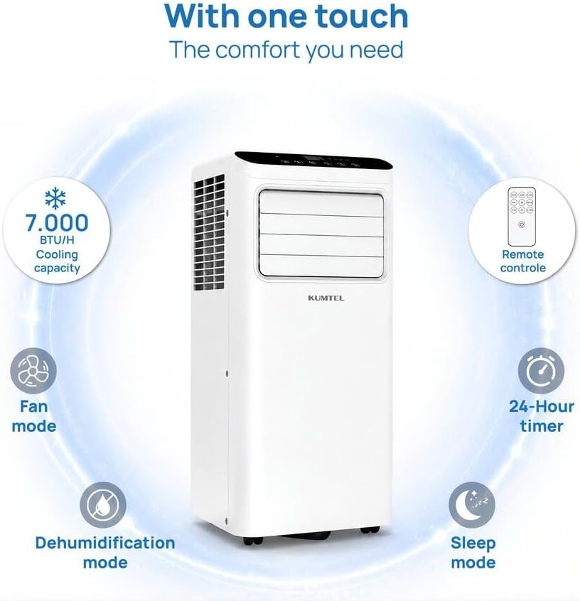 Climatiseur mobile 7000 BTU avec tuyau d'évacuation - 20 m2