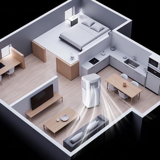 Climatiseur portable 9000 BTU, refroidisseur et déshumidificateur 3 en 1 pour pièces jusqu'à 250 m², silencieux et économe en énergie pour chambre à coucher