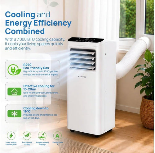 Climatiseur mobile 7000 BTU avec tuyau d'évacuation - 20 m2