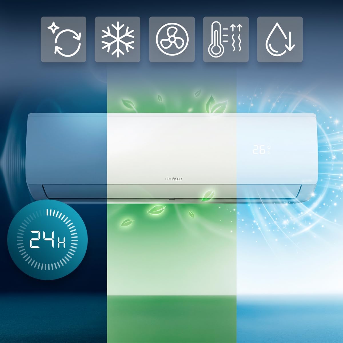 Cecotec Split Climatisation AirClima 24000 Smartfresh - 24 000 BTU, Inverter, Pompe à Chaleur, 5 Modes, 8 Vitesses