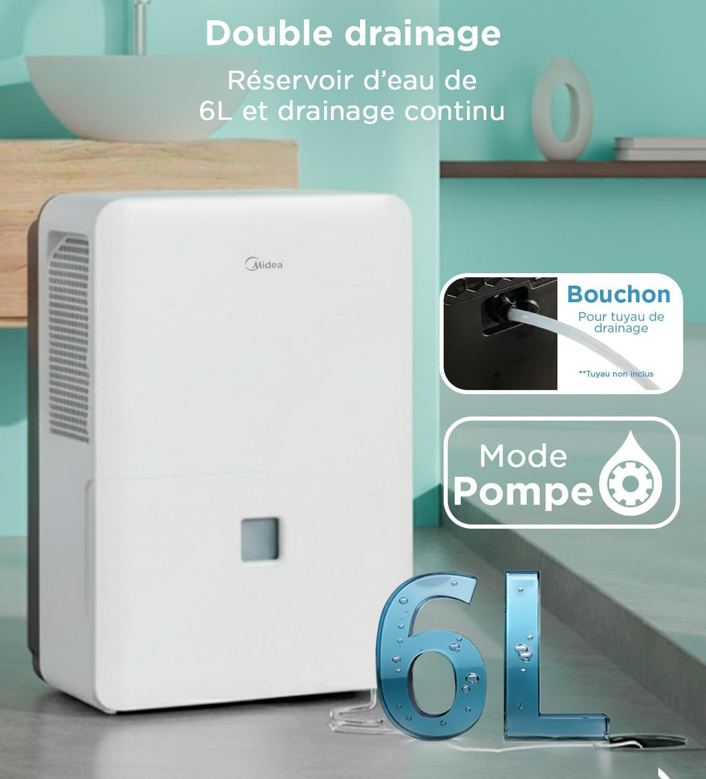 MIDEA Déshumidificateur d air Anti Moisissure intérieur 50 L/Jour | Réservoir amovible 6L, APP/Wifi, Mode Confort, Minuterie 24H | Déshumidificateur industriel de grande capacité jusqu’à 120m²/300 m³