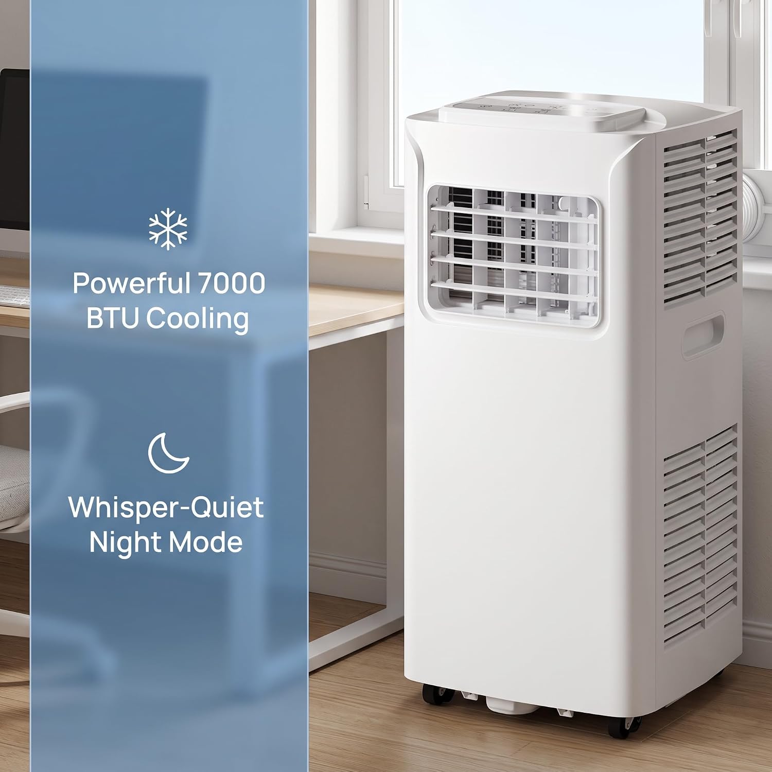 Climatiseur Portable 7000 BTU - Refroidissement, Ventilation et Déshumidification avec Télécommande, Oscillation et Kit d'Installation