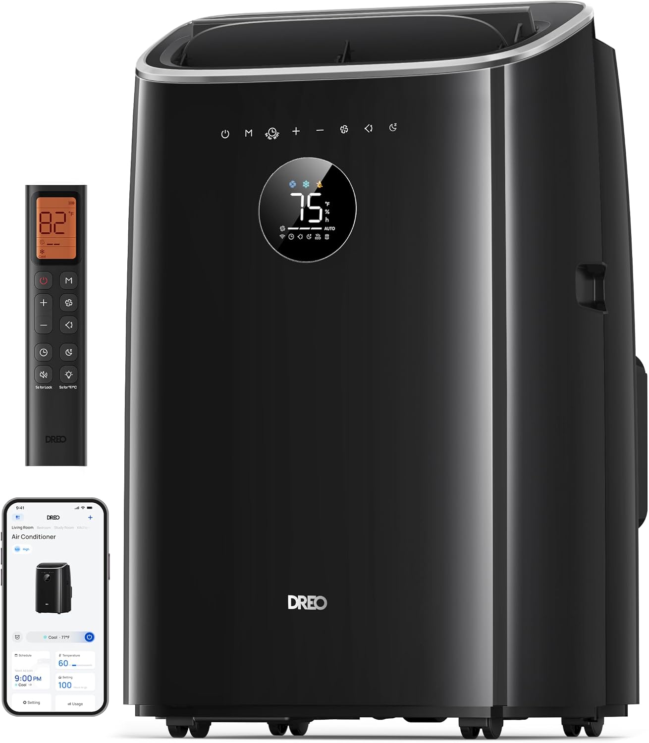 DREO Climatiseur Mobile 7 500 BTU 3 en 1 - Sans Drainage, WiFi, Contrôle Vocal, 45 dB, R290 - AC318S