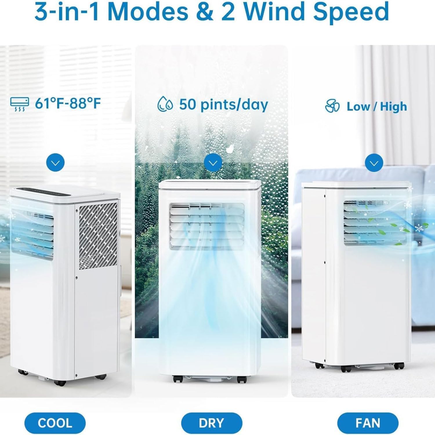 Climatiseur Portable 7 000 BTU - 3 Modes de Refroidissement avec Télécommande et Minuterie, Sans Installation