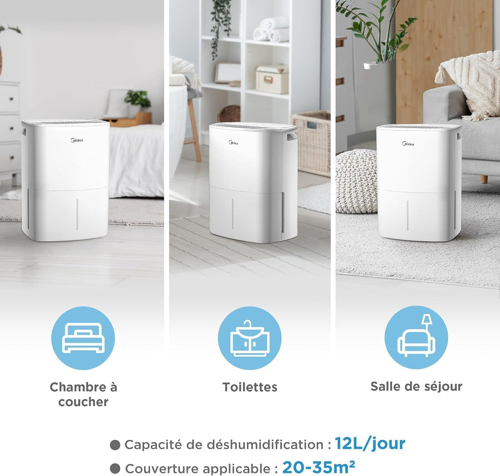 MIDEA Deshumidificateur d air Anti Moisissure 12L - Compresseur Intelligent et APP - Absorbeur d'humidité electrique - Séchage du Linge, Capteur d'humidité Auto et anti-condensation - Idéal pour 35m²