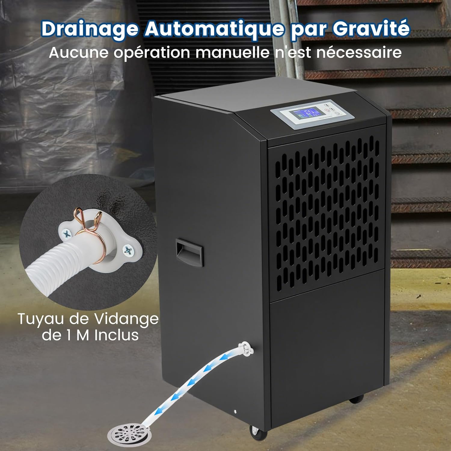 RELAX4LIFE Déshumidificateur Professionnel jusqu'à 118L/J pour 790m³, Déshumidification d'Air Industriel avec Tuyau de Vidange 1M pour Sous-Sol Entrepôt Restauration (Noir