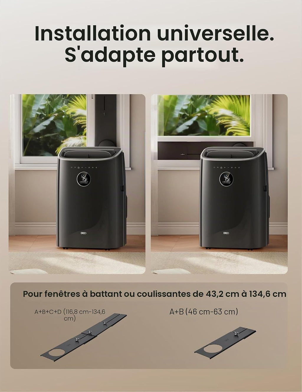 DREO Climatiseur Mobile 7 500 BTU 3 en 1 - Sans Drainage, WiFi, Contrôle Vocal, 45 dB, R290 - AC318S