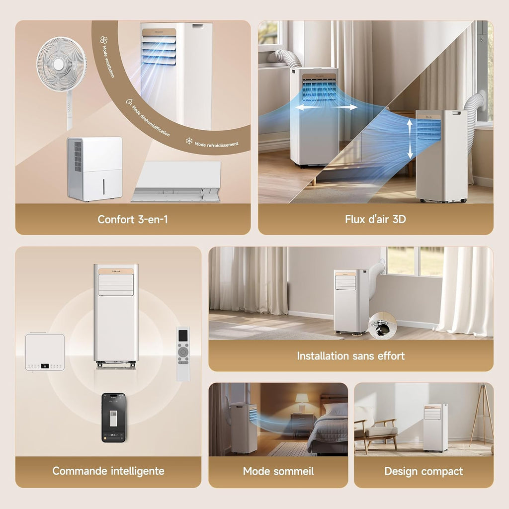 DREAME P-Wind10 7000 BTU Climatiseur portable 3-en-1 – Flux d'air 3D, WiFi, télécommande