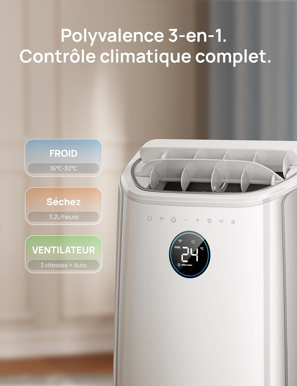 DREO Climatiseur portable 10 000 BTU – Sans drainage, WiFi, contrôle vocal