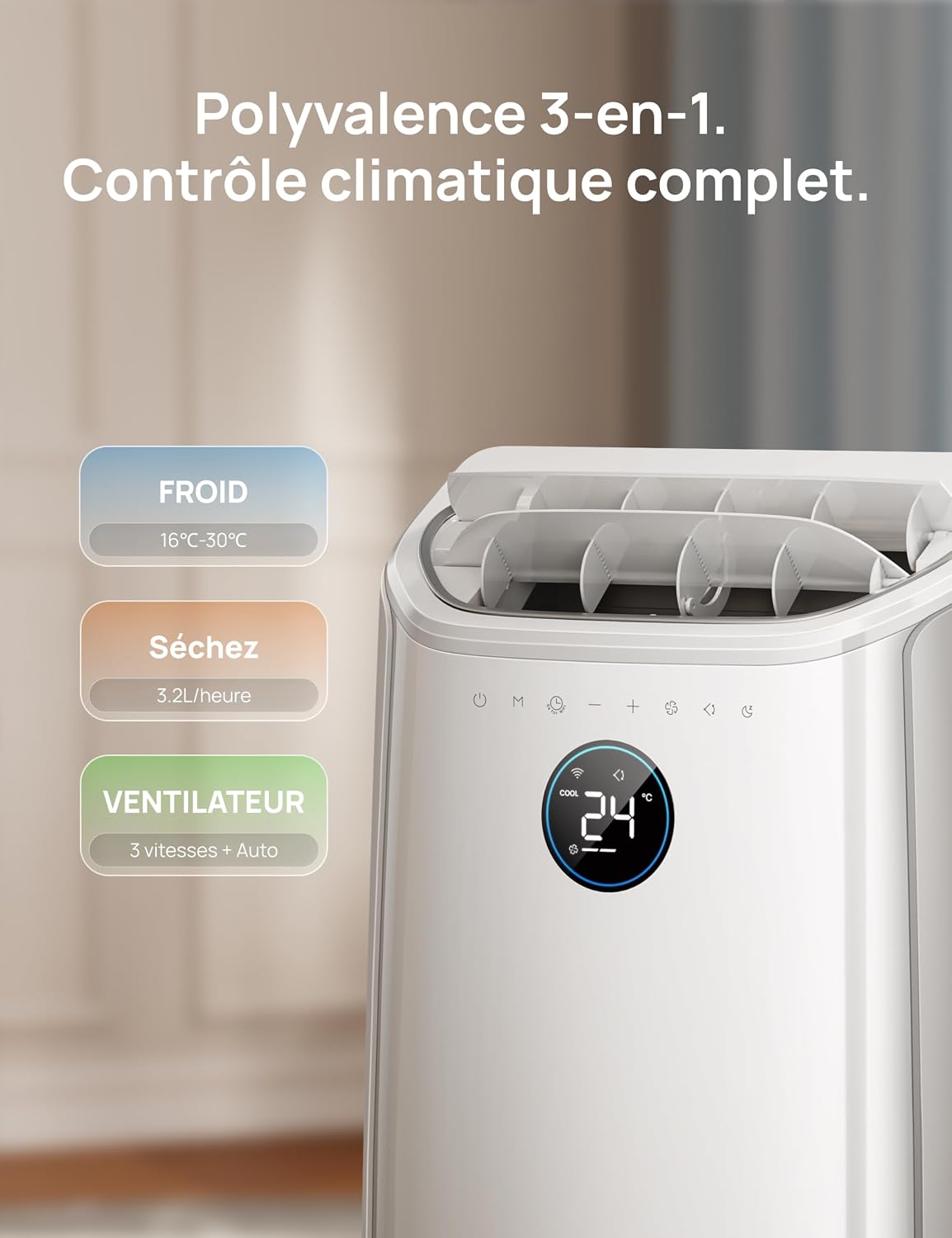 DREO Climatiseur portable 10 000 BTU – Sans drainage, WiFi, contrôle vocal