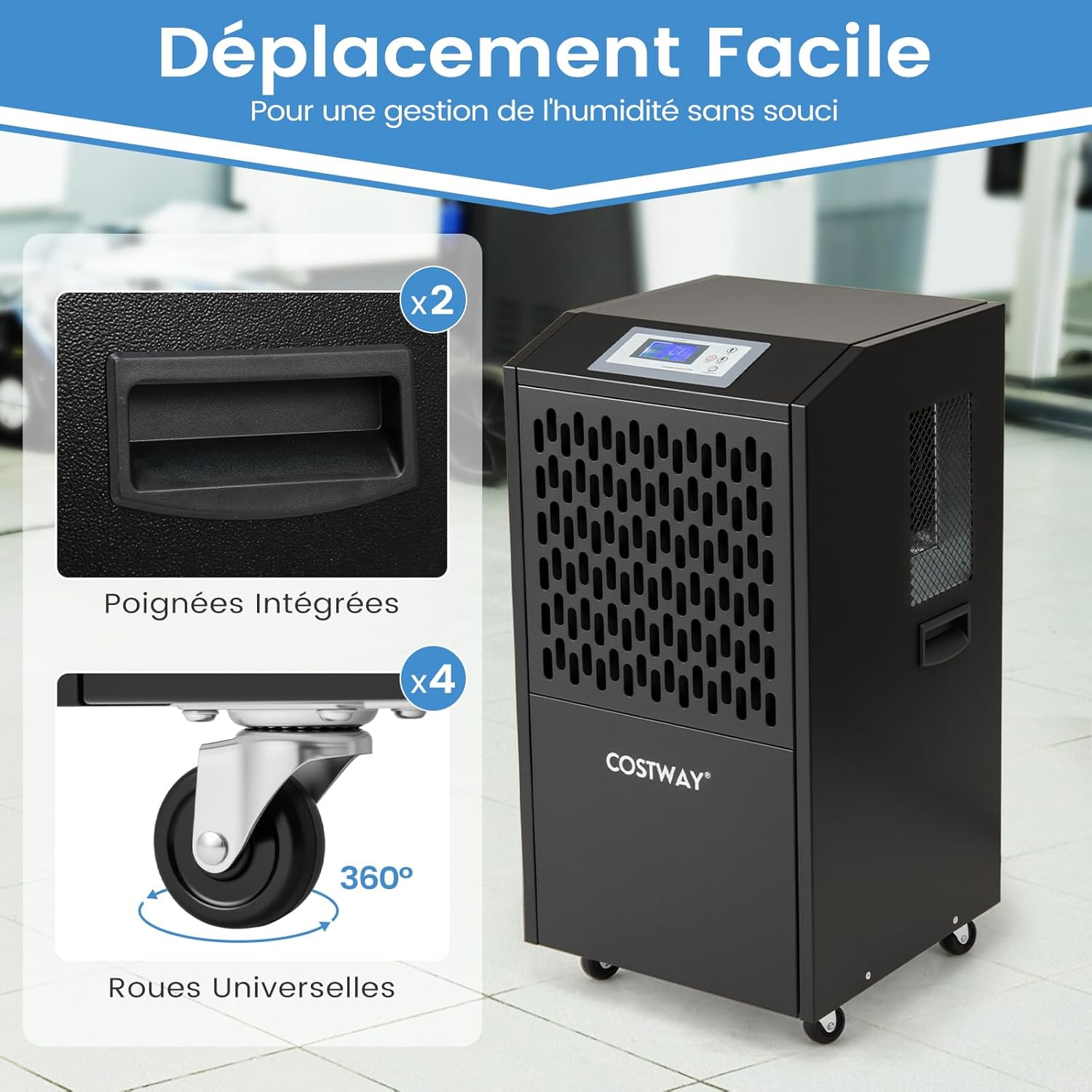 RELAX4LIFE Déshumidificateur Professionnel jusqu'à 118L/J pour 790m³, Déshumidification d'Air Industriel avec Tuyau de Vidange 1M pour Sous-Sol Entrepôt Restauration (Noir