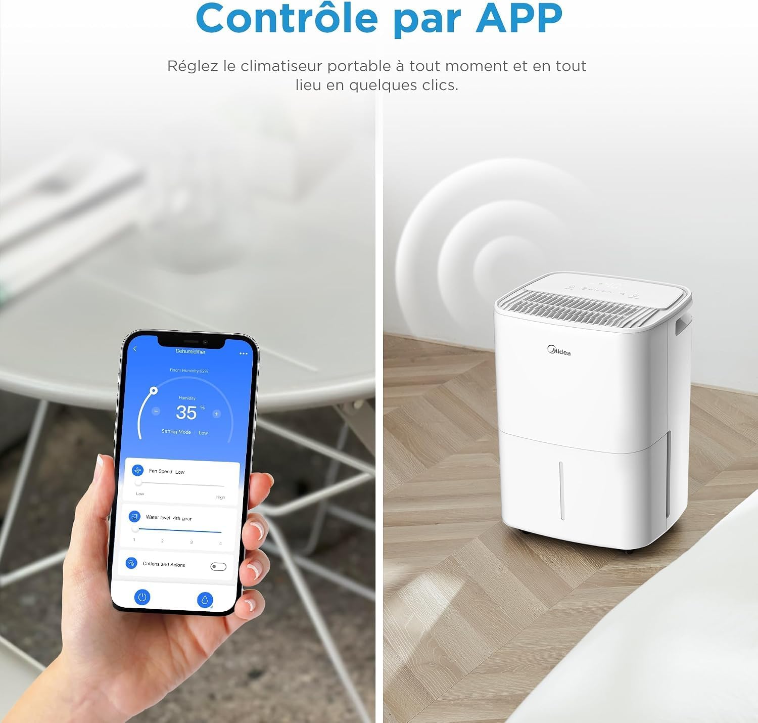 MIDEA Deshumidificateur d air Anti Moisissure 12L - Compresseur Intelligent et APP - Absorbeur d'humidité electrique - Séchage du Linge, Capteur d'humidité Auto et anti-condensation - Idéal pour 35m²