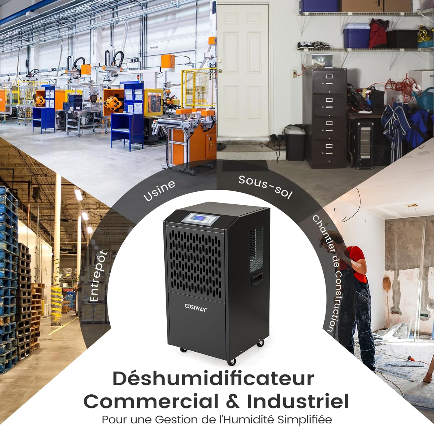 RELAX4LIFE Déshumidificateur Professionnel jusqu'à 118L/J pour 790m³, Déshumidification d'Air Industriel avec Tuyau de Vidange 1M pour Sous-Sol Entrepôt Restauration (Noir