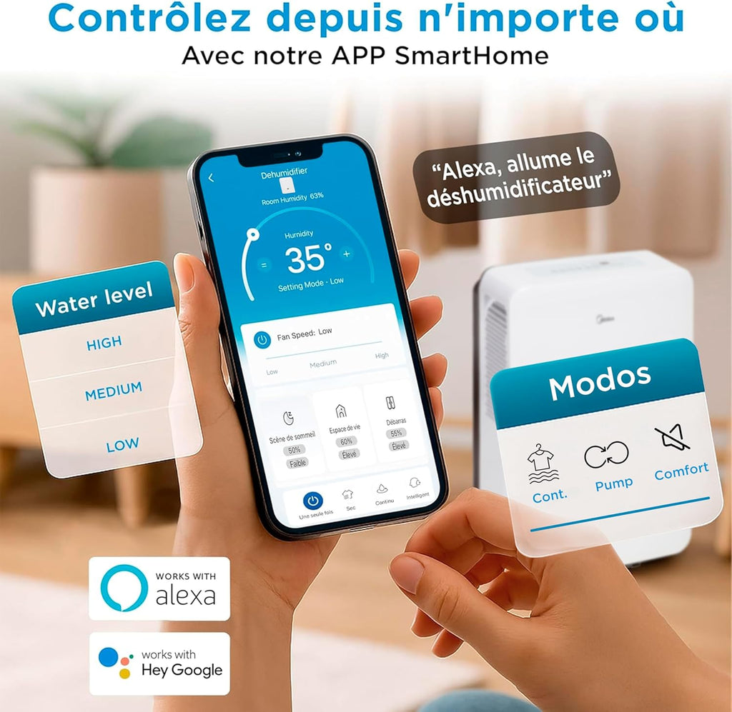 MIDEA Déshumidificateur d air Anti Moisissure intérieur 50 L/Jour | Réservoir amovible 6L, APP/Wifi, Mode Confort, Minuterie 24H | Déshumidificateur industriel de grande capacité jusqu’à 120m²/300 m³