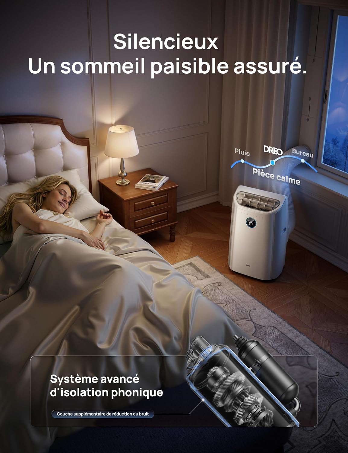 DREO Climatiseur portable 10 000 BTU – Sans drainage, WiFi, contrôle vocal