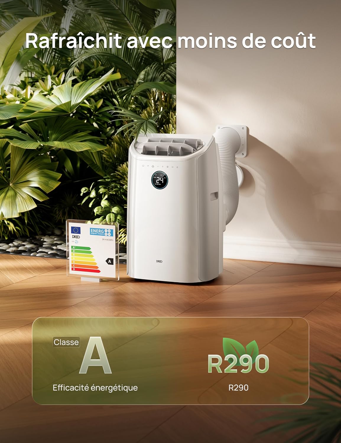 DREO Climatiseur portable 10 000 BTU – Sans drainage, WiFi, contrôle vocal
